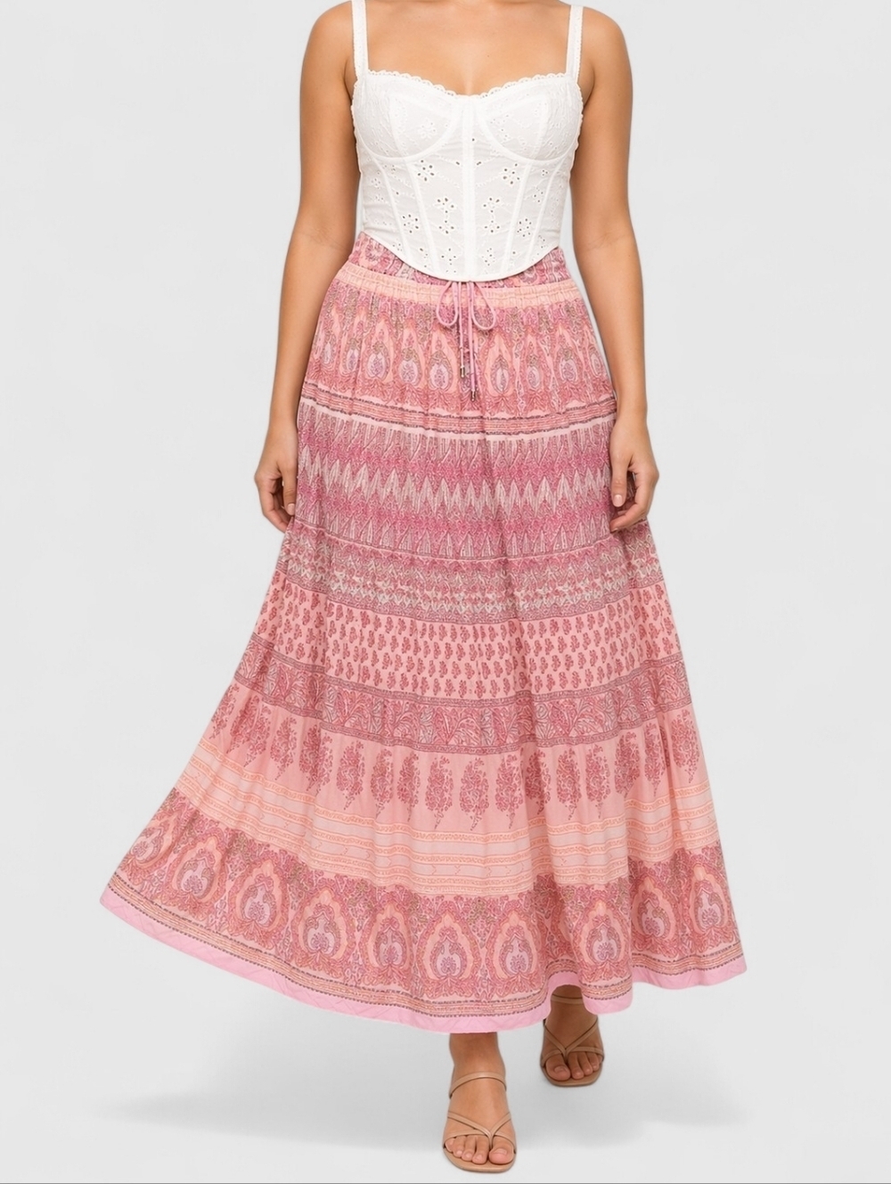 Vintage Ralph Lauren Silk Maxi Skirt Cottagecore Pink Paisley Boho M